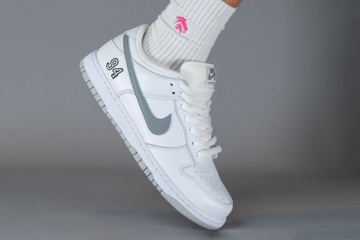 supreme nike sb dunk low white grey hq8487 100 official release date info photos price store list buying guide