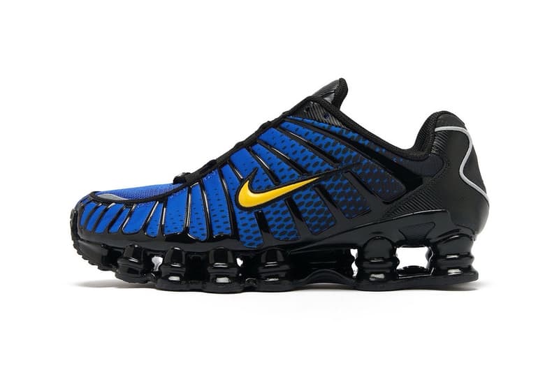 Nike Shox TL "Lyon Blue" IB7670-001 black/Varsity Maize-Metallic Silver-Lyon Blue featuristic spring soles shox pillars