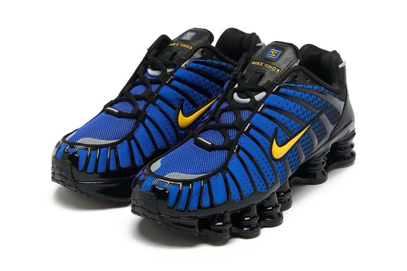 Nike Shox TL "Lyon Blue" IB7670-001 black/Varsity Maize-Metallic Silver-Lyon Blue featuristic spring soles shox pillars