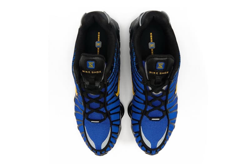 Nike Shox TL "Lyon Blue" IB7670-001 black/Varsity Maize-Metallic Silver-Lyon Blue featuristic spring soles shox pillars