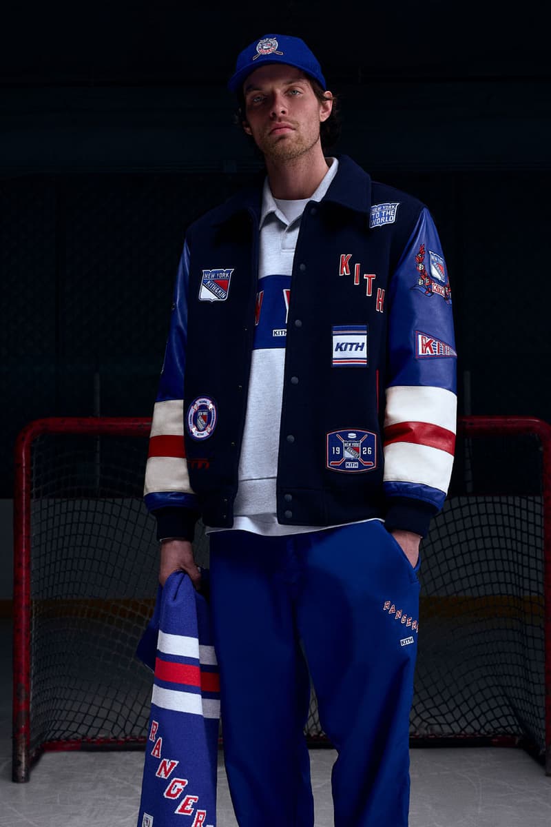 KITH Hits the Ice With the New York Rangers collab release info madison square garden Bauer, Mitchell & Ness, AVIREX and Inglasco puck jacket stick game tickets price mark messier jersey