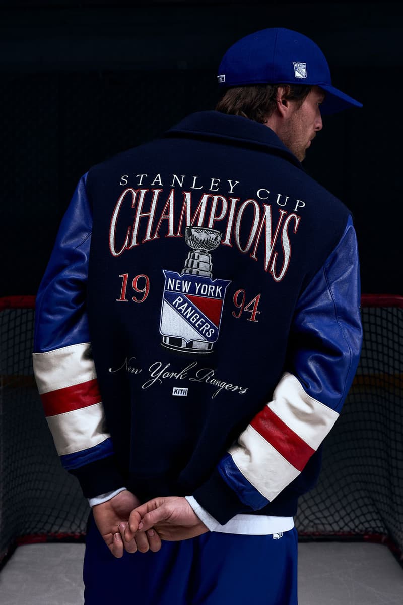 KITH Hits the Ice With the New York Rangers collab release info madison square garden Bauer, Mitchell & Ness, AVIREX and Inglasco puck jacket stick game tickets price mark messier jersey