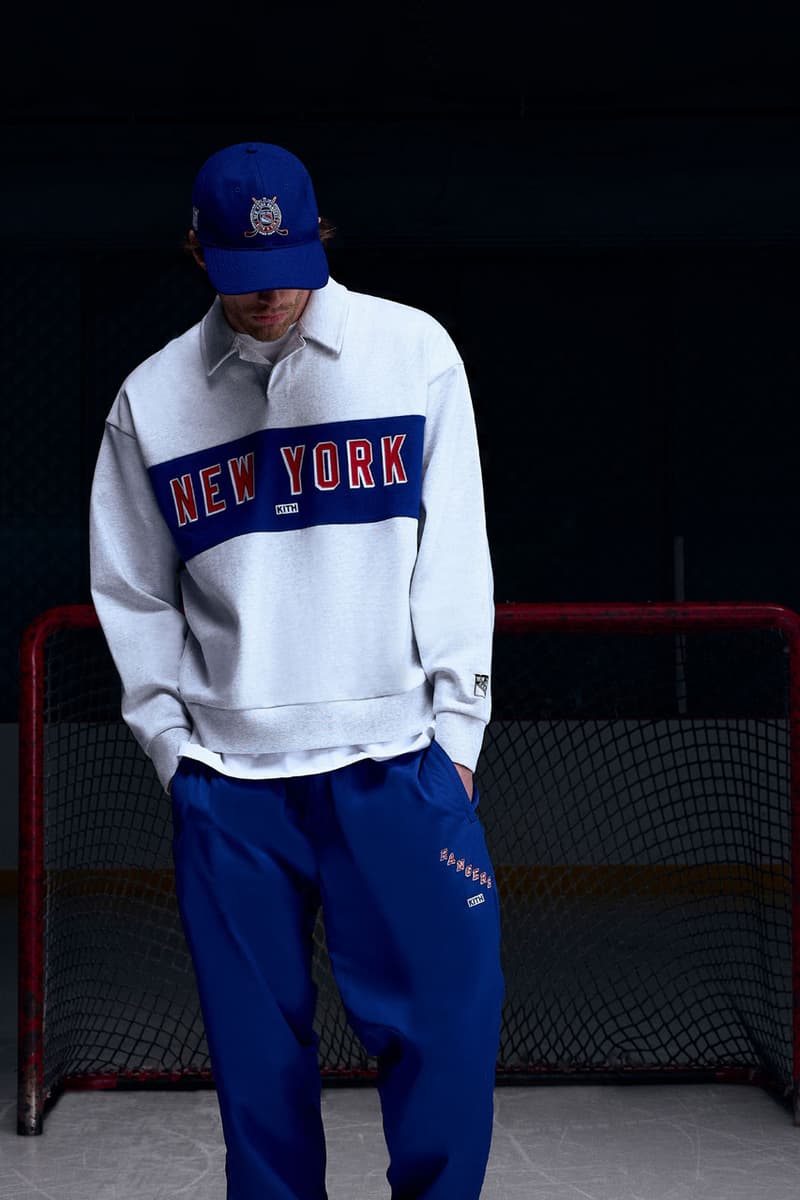 KITH Hits the Ice With the New York Rangers collab release info madison square garden Bauer, Mitchell & Ness, AVIREX and Inglasco puck jacket stick game tickets price mark messier jersey