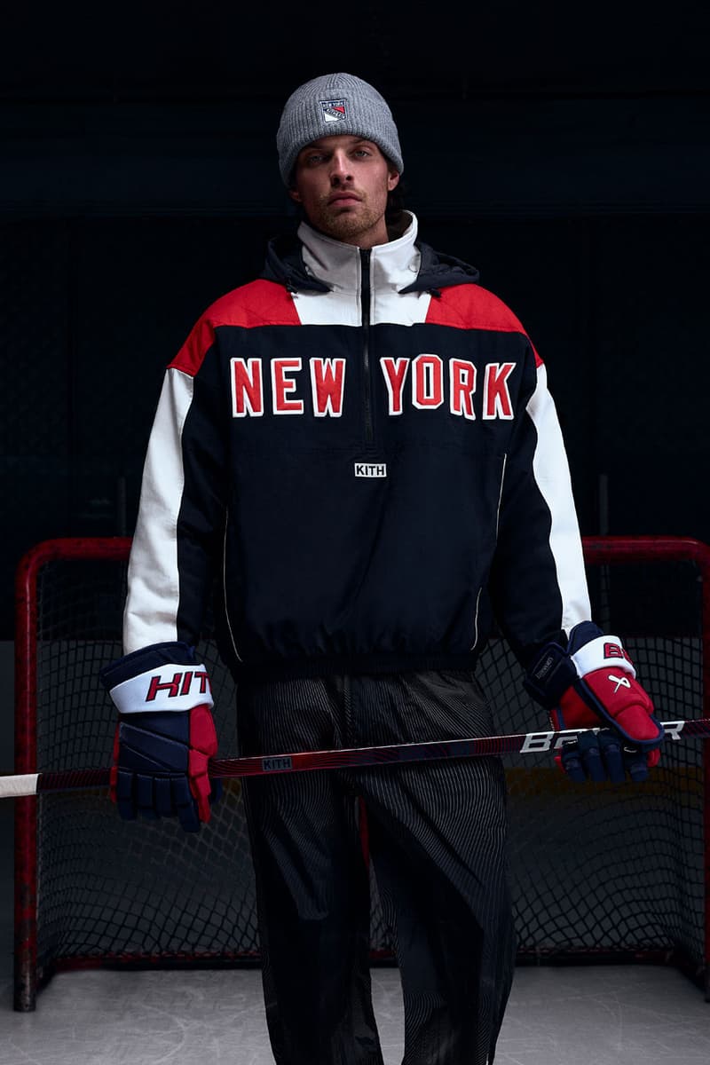 KITH Hits the Ice With the New York Rangers collab release info madison square garden Bauer, Mitchell & Ness, AVIREX and Inglasco puck jacket stick game tickets price mark messier jersey