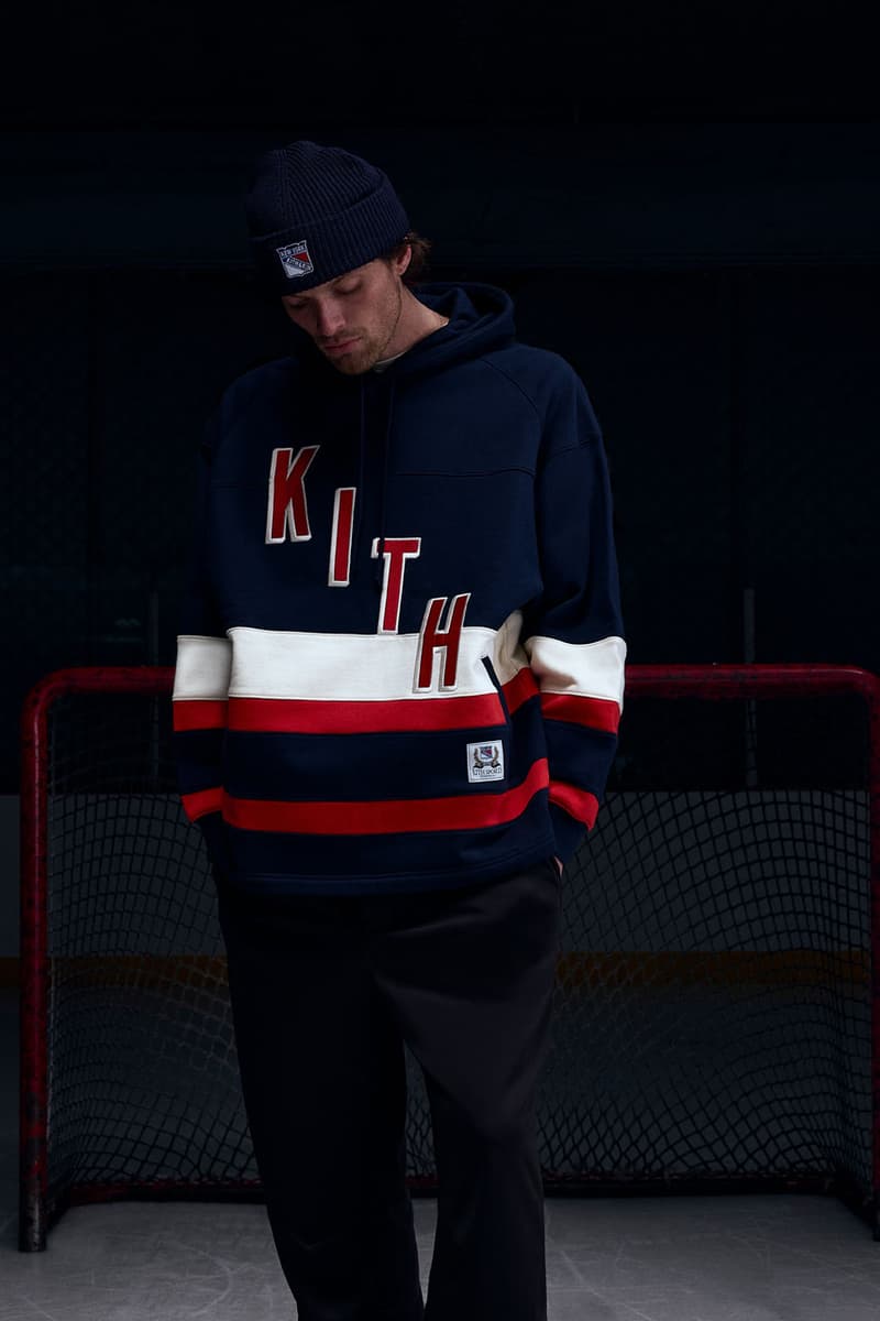 KITH Hits the Ice With the New York Rangers collab release info madison square garden Bauer, Mitchell & Ness, AVIREX and Inglasco puck jacket stick game tickets price mark messier jersey