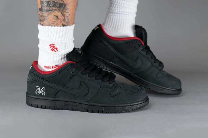 Supreme x Nike SB Dunk Low "Black" HQ8487-001 premium suede streetwear imprint swoosh skate shoes 94 collaboration