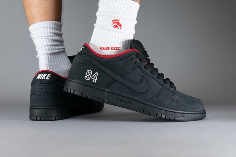 Supreme x Nike SB Dunk Low "Black" HQ8487-001 premium suede streetwear imprint swoosh skate shoes 94 collaboration