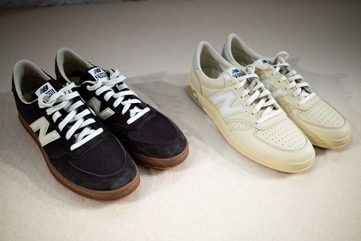Closer Look at the AURALEE x New Balance T500 FW25 Collaboration tennis shoe brown lime green japanese release date store list
