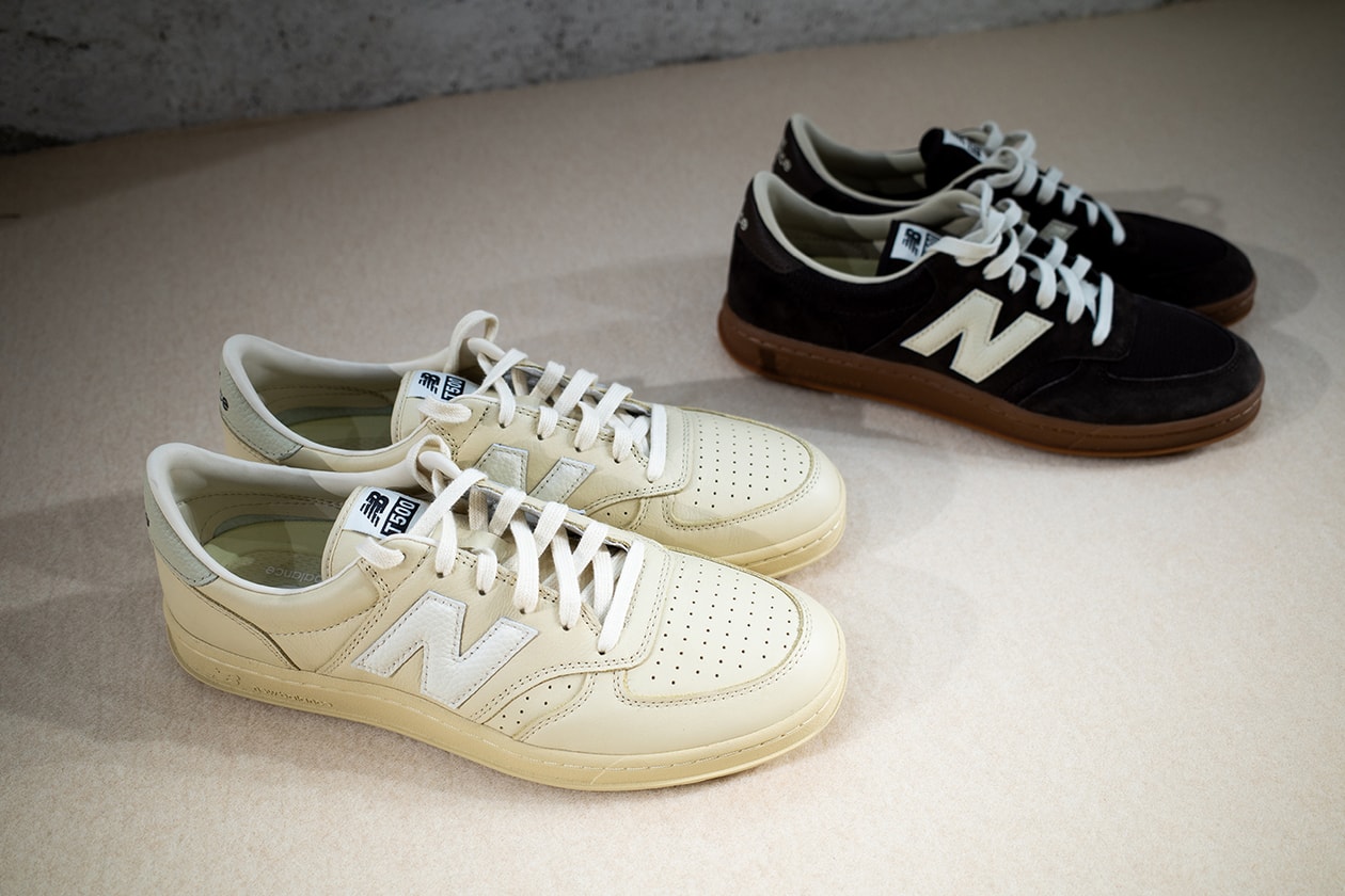 Closer Look at the AURALEE x New Balance T500 FW25 Collaboration tennis shoe brown lime green japanese release date store list