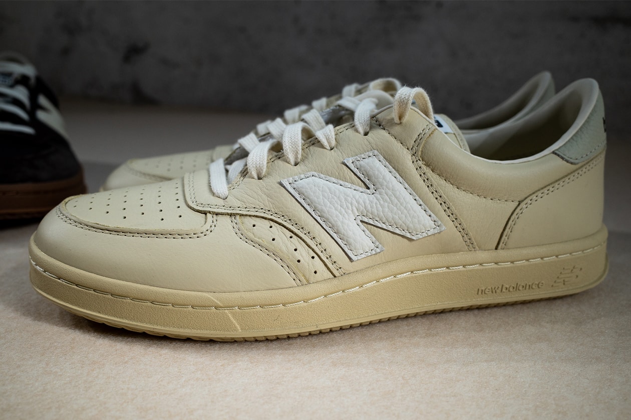 Closer Look at the AURALEE x New Balance T500 FW25 Collaboration tennis shoe brown lime green japanese release date store list