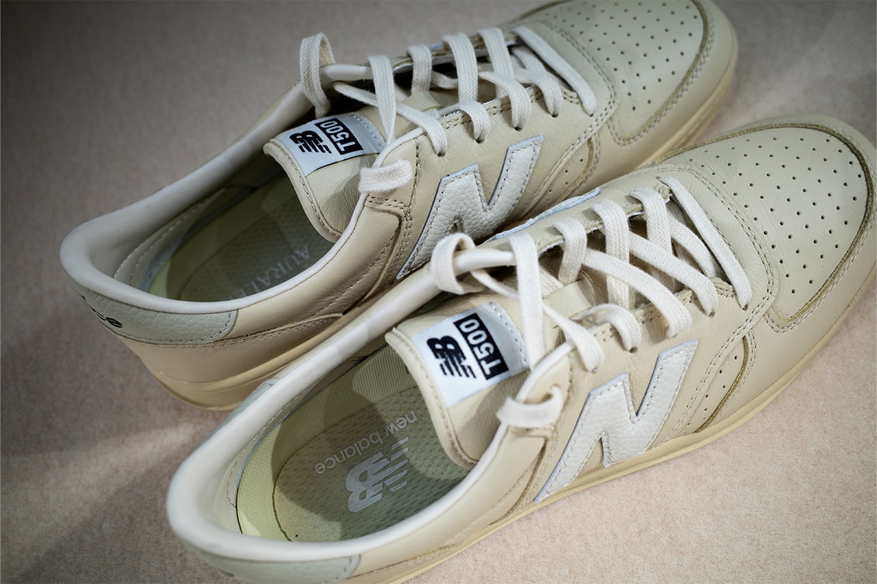 Closer Look at the AURALEE x New Balance T500 FW25 Collaboration tennis shoe brown lime green japanese release date store list