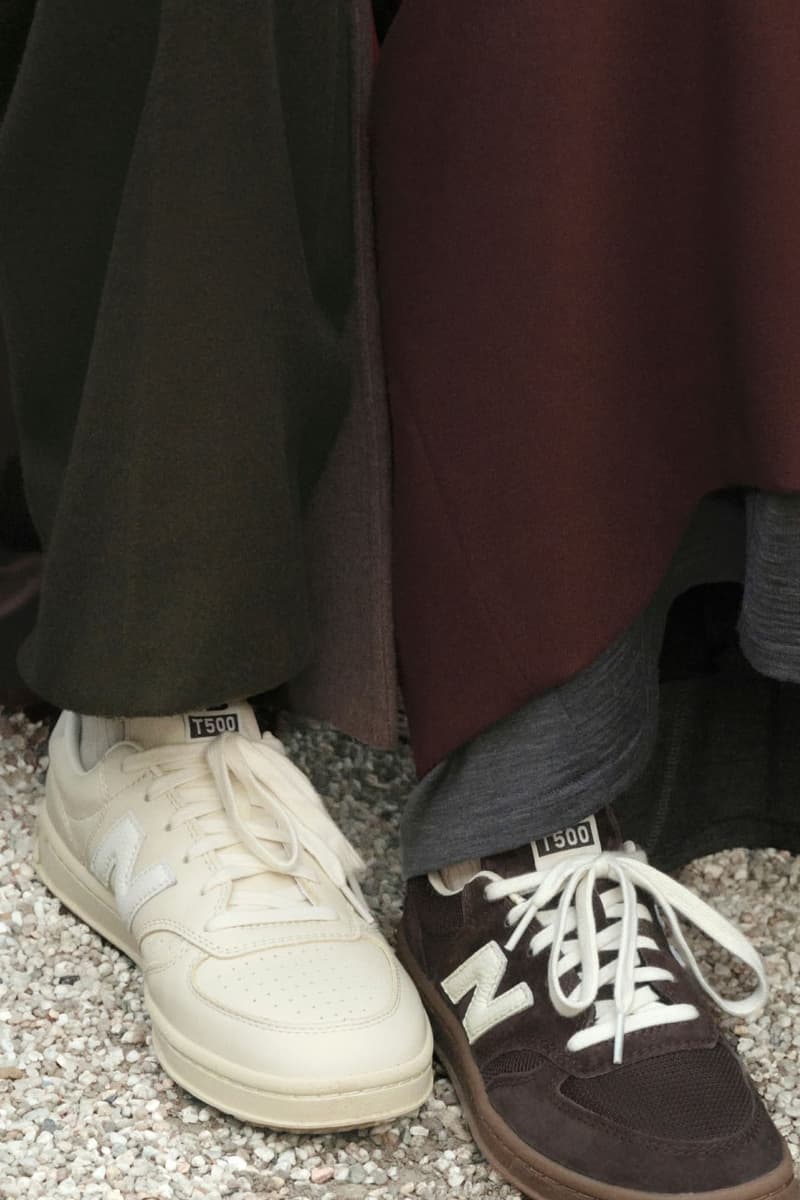 Closer Look at the AURALEE x New Balance T500 FW25 Collaboration tennis shoe brown lime green japanese release date store list