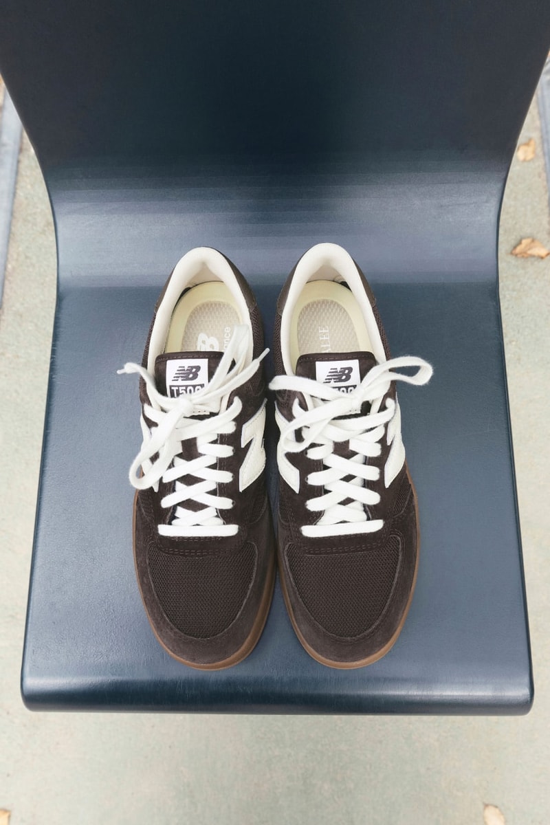 Closer Look at the AURALEE x New Balance T500 FW25 Collaboration tennis shoe brown lime green japanese release date store list