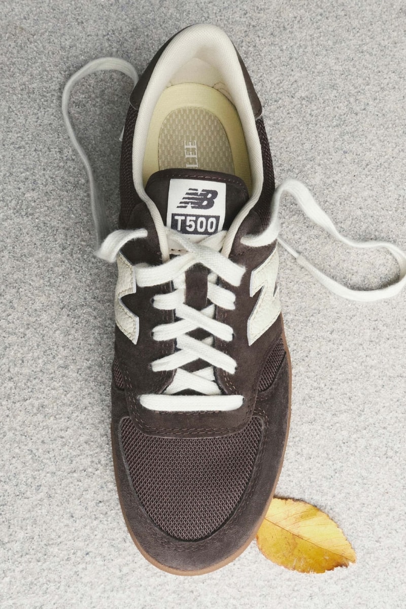 Closer Look at the AURALEE x New Balance T500 FW25 Collaboration tennis shoe brown lime green japanese release date store list