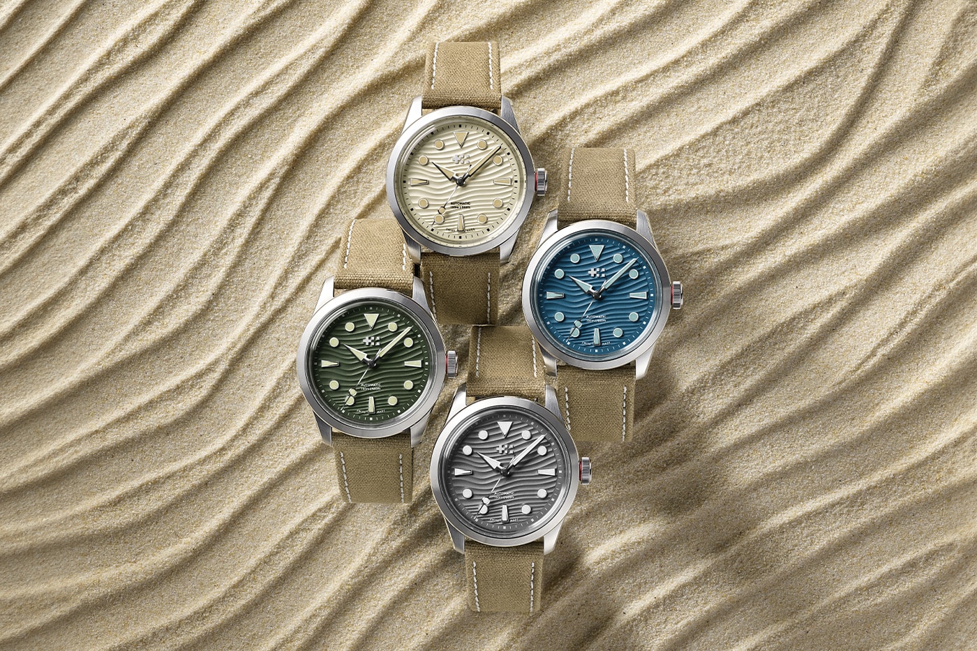 Christopher Ward C65 Dune Aeolian Collection Automatic Bronze COSC GMT Silica grey Eve blue Marram green White Sand Sellita info