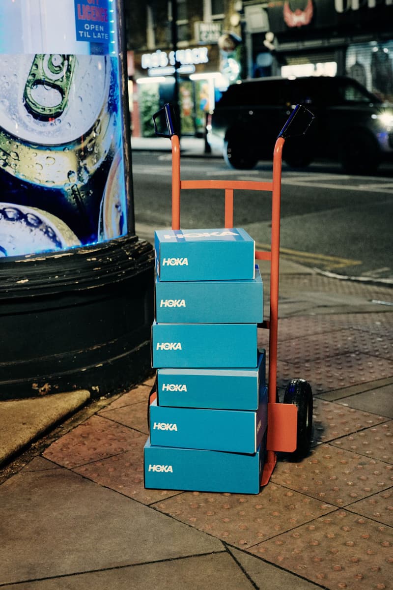 HOKA "Run Stop Corner Shop" Bethnal Green Road London UK Installation Running Sports Trainers Sneakers Corner Shop Athletics Bondi 9 Running Shoe