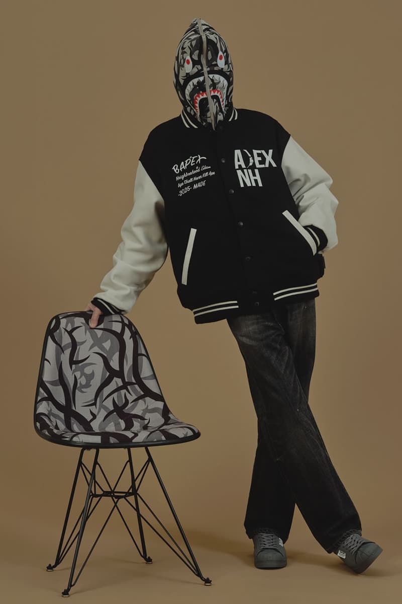 BAPE Joins NEIGHBORHOOD for Cold Weather, Camo-Covered Capsule collab fashion week y-3 yohji yamamoto adidas a bathing ape ceramic accessories apparel release info Shinsuke Takizawa trial colorway jacket snowboard hoodie graphic collaboration