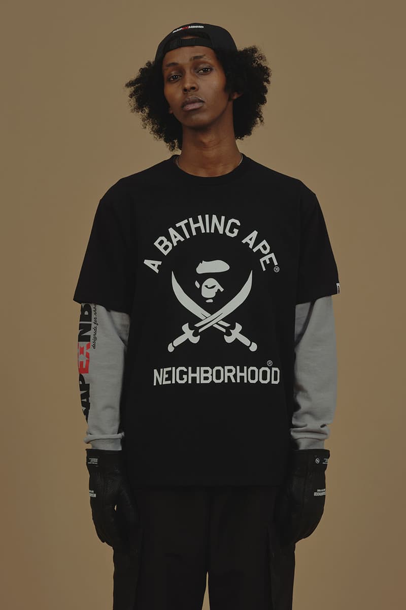 BAPE Joins NEIGHBORHOOD for Cold Weather, Camo-Covered Capsule collab fashion week y-3 yohji yamamoto adidas a bathing ape ceramic accessories apparel release info Shinsuke Takizawa trial colorway jacket snowboard hoodie graphic collaboration