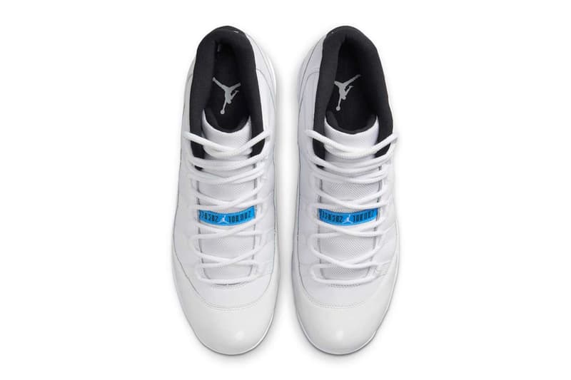 Official Look at the Air Jordan 11 "Legend Blue" Cleats HM7324-104 (TD) HM7326-104 (MCS) White/Legend Blue-Black release info february 2025