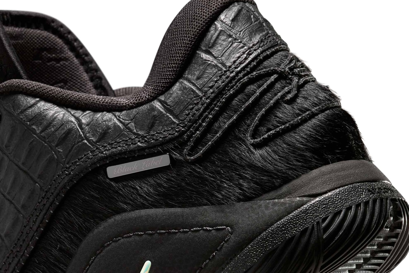 Nike LeBron 22 "Black Label" Drops on Valentine's Day Limited edition release info 1984 pairs leather faux croc skin black pony hair upper 2025 NBA All-Star Weekend