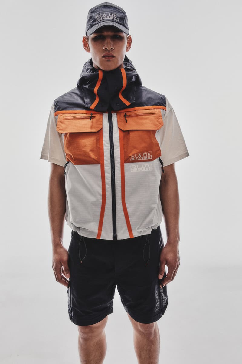 napapijri spring summer 2025 exploration heritage new perspectives technical outerwear milan fashion week lennon gallagher blue orange fleeces polos tshirts anoraks laminated cooling systems