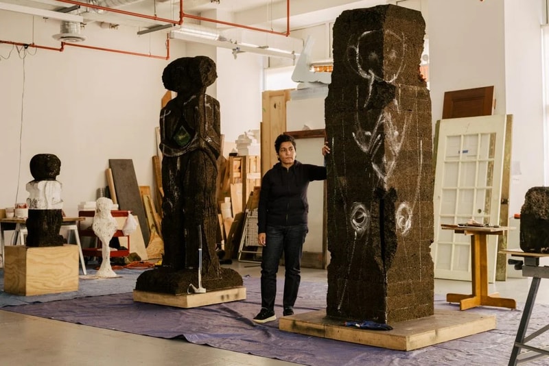 huma bhabha exhibition public art fund barbican centre sculptures artworks monuments