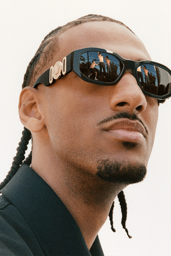 The Alexandre Sarr Versace Campaign Interview features basketball eyewear big gee