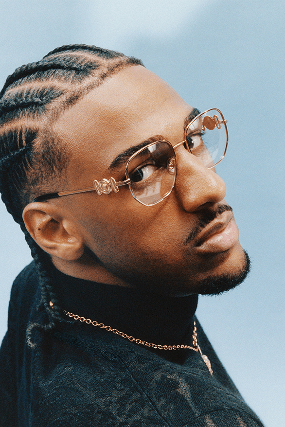 The Alexandre Sarr Versace Campaign Interview features basketball eyewear big gee