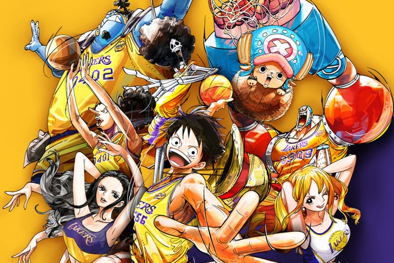 Los Angeles Lakers Team Up With 'One Piece' for Limited-Edition Collaborative T-Shirt basketball team anime cartoon crypto.com arena straw hat pirates purple gold luffy straw hat pirates