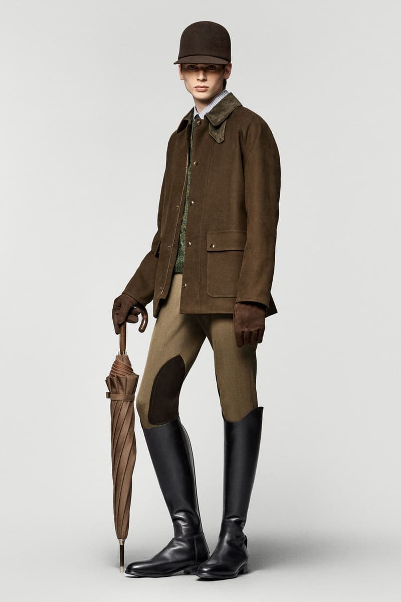 Loro piana fall winter 2025 2026 collection milan fashion week equestrian hunting jackets parka merino wool cashmere boots leather satin suit suede cheviot spagna jacket cape 