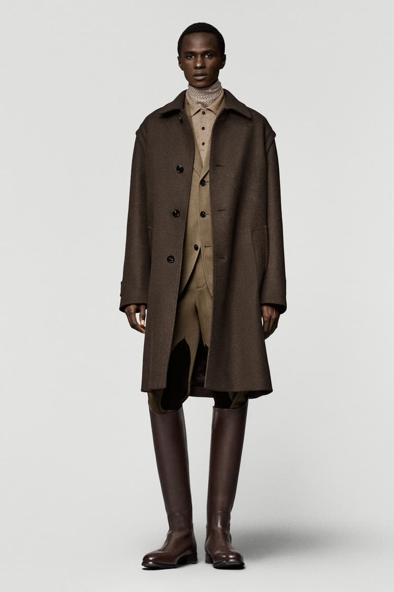 Loro piana fall winter 2025 2026 collection milan fashion week equestrian hunting jackets parka merino wool cashmere boots leather satin suit suede cheviot spagna jacket cape 