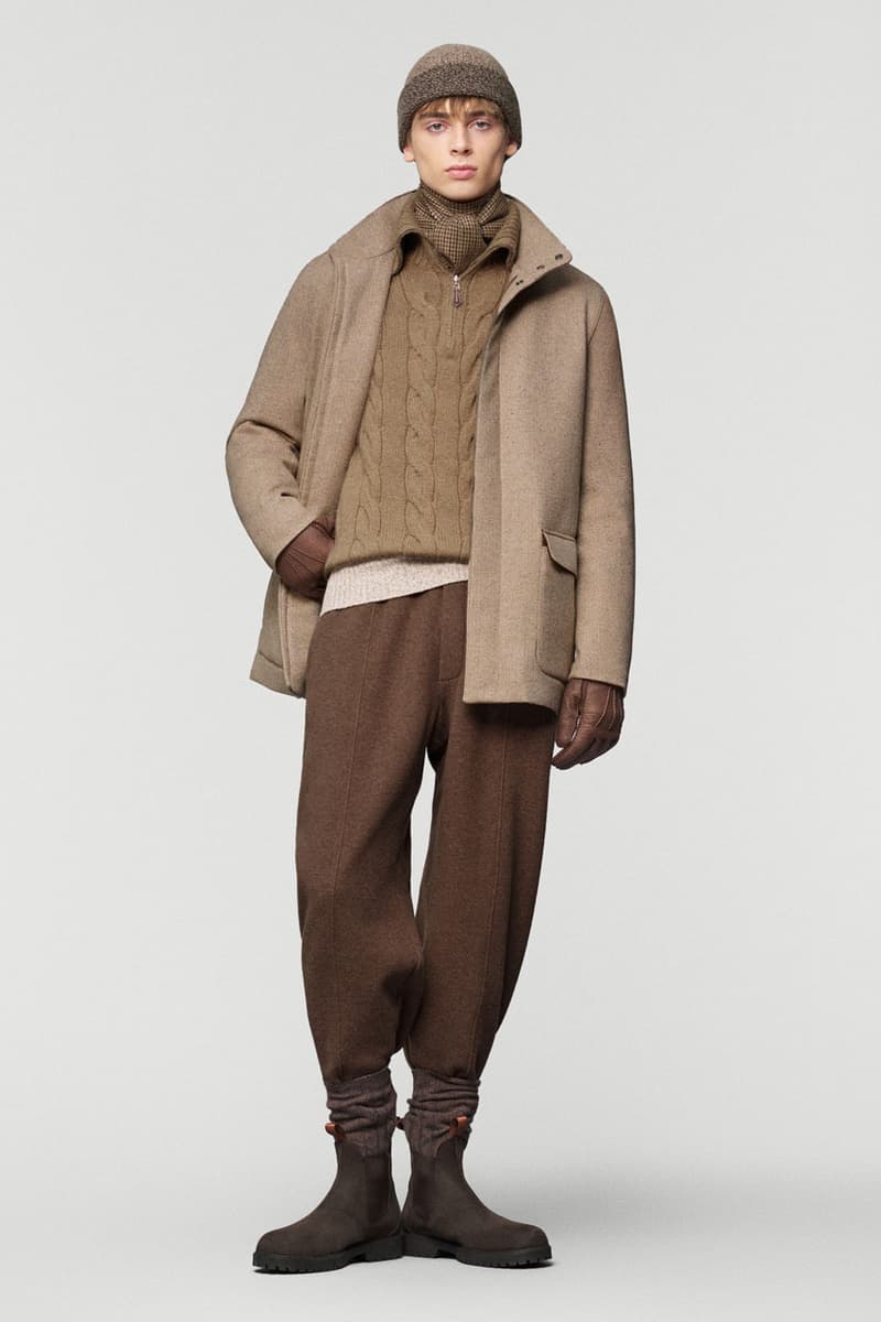 Loro piana fall winter 2025 2026 collection milan fashion week equestrian hunting jackets parka merino wool cashmere boots leather satin suit suede cheviot spagna jacket cape 