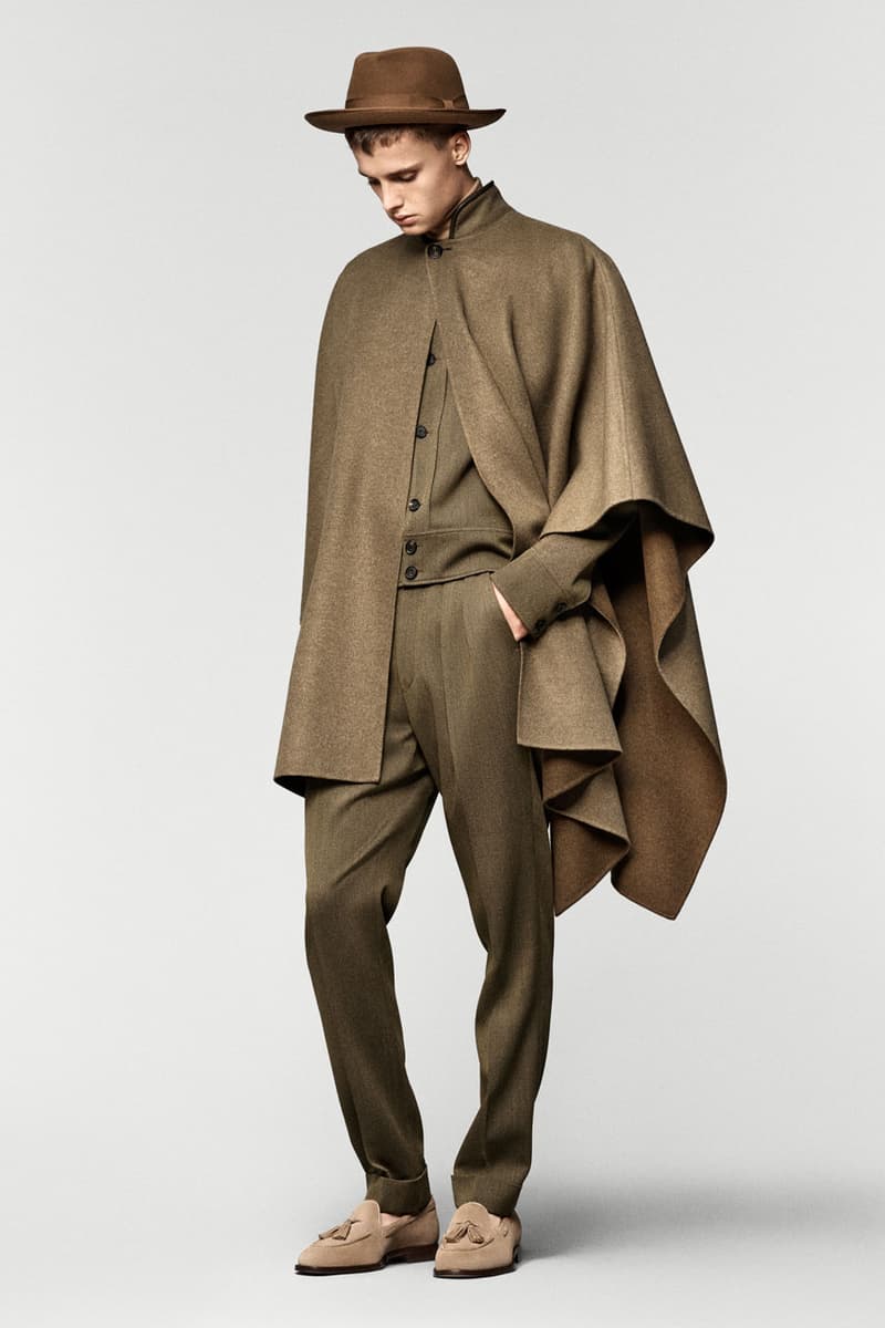 Loro piana fall winter 2025 2026 collection milan fashion week equestrian hunting jackets parka merino wool cashmere boots leather satin suit suede cheviot spagna jacket cape 