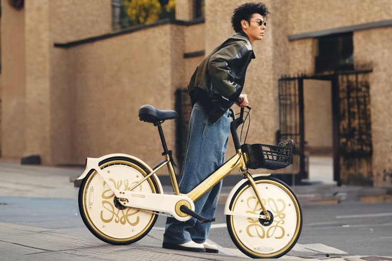 Loewe Teams up With Hello For Custom Golden Bikes chinese company bike sharing shanghai flagship