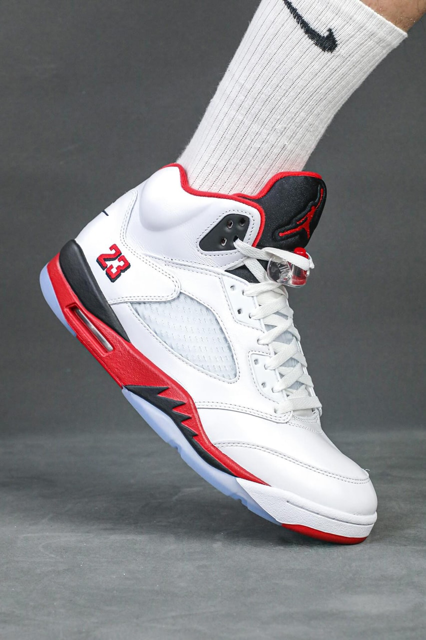 air michael jordan brand fire red 5 black tongue red midsole 2025 release date info photos price store list buying guide 