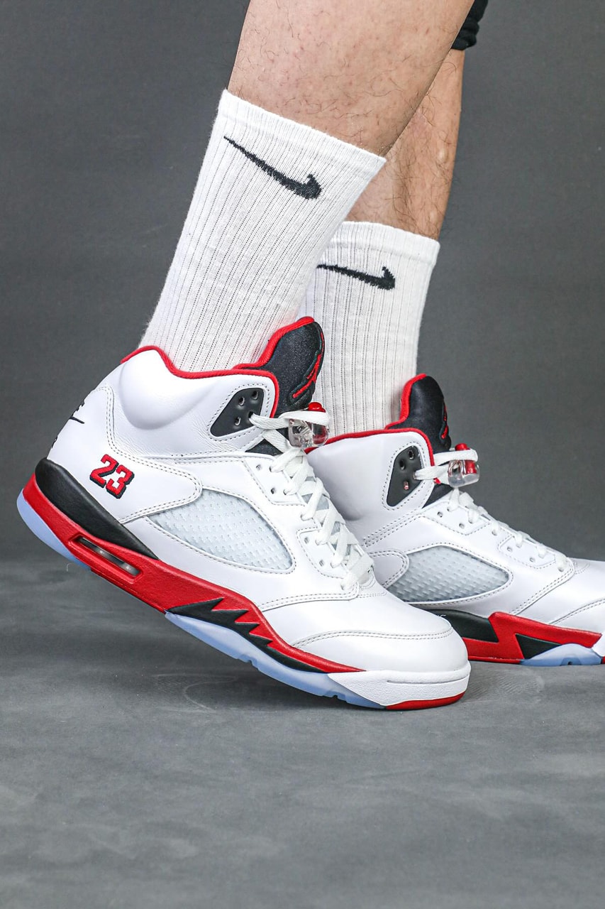air michael jordan brand fire red 5 black tongue red midsole 2025 release date info photos price store list buying guide 