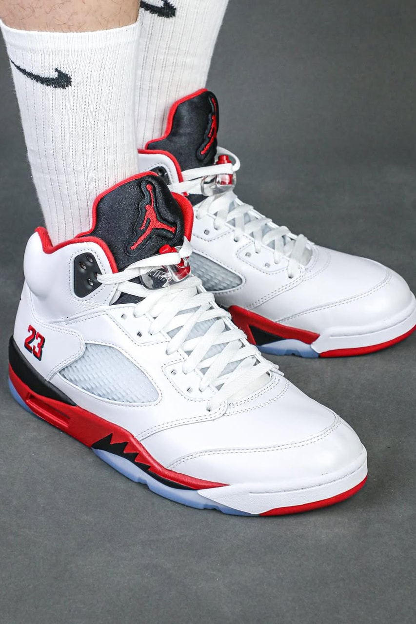 air michael jordan brand fire red 5 black tongue red midsole 2025 release date info photos price store list buying guide 