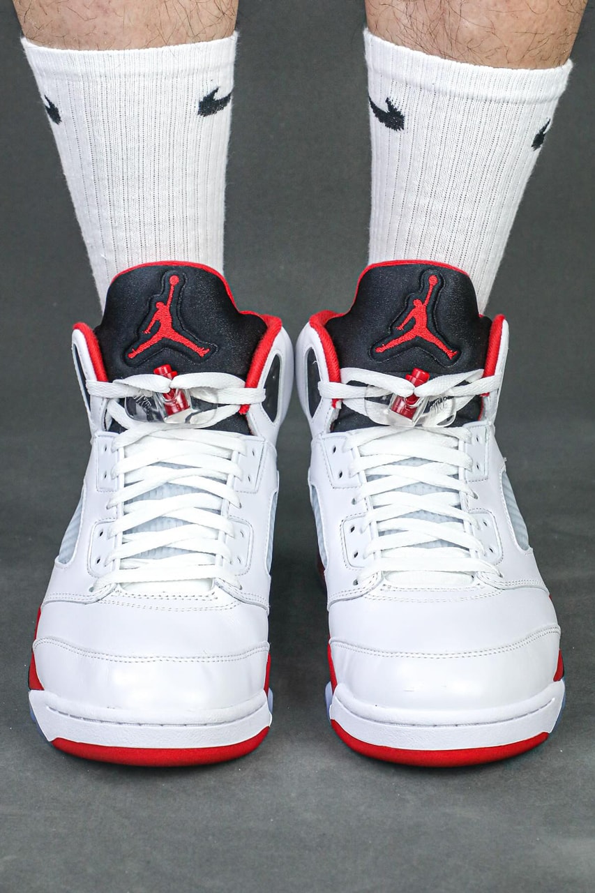 air michael jordan brand fire red 5 black tongue red midsole 2025 release date info photos price store list buying guide 