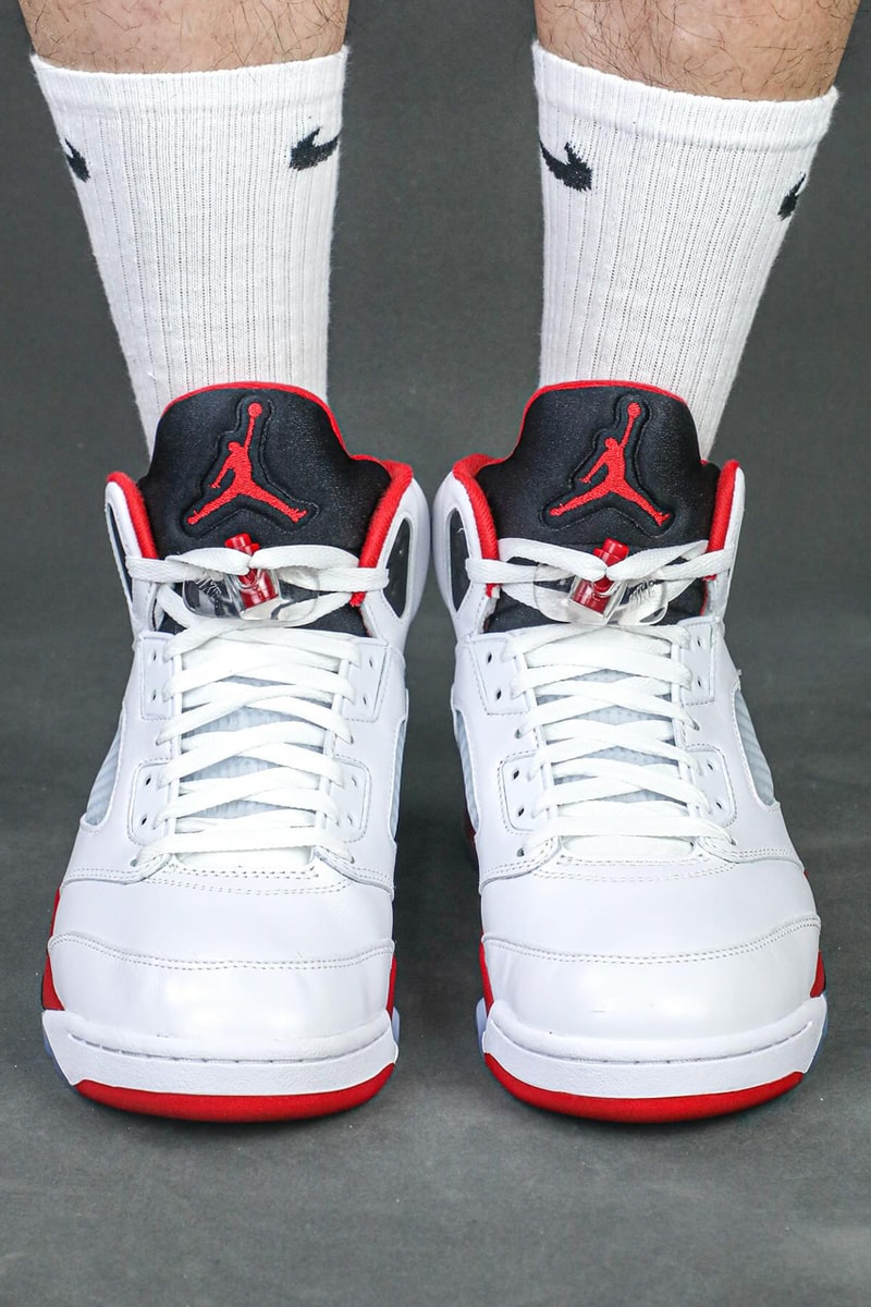 air michael jordan brand fire red 5 black tongue red midsole 2025 release date info photos price store list buying guide 