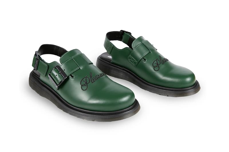 PLEASURES Drops Exclusive Dr. Martens Jorge Mule Collaboration footwear staple smooth green leather colorway