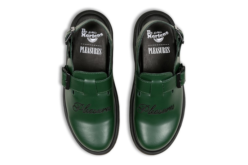 PLEASURES Drops Exclusive Dr. Martens Jorge Mule Collaboration footwear staple smooth green leather colorway