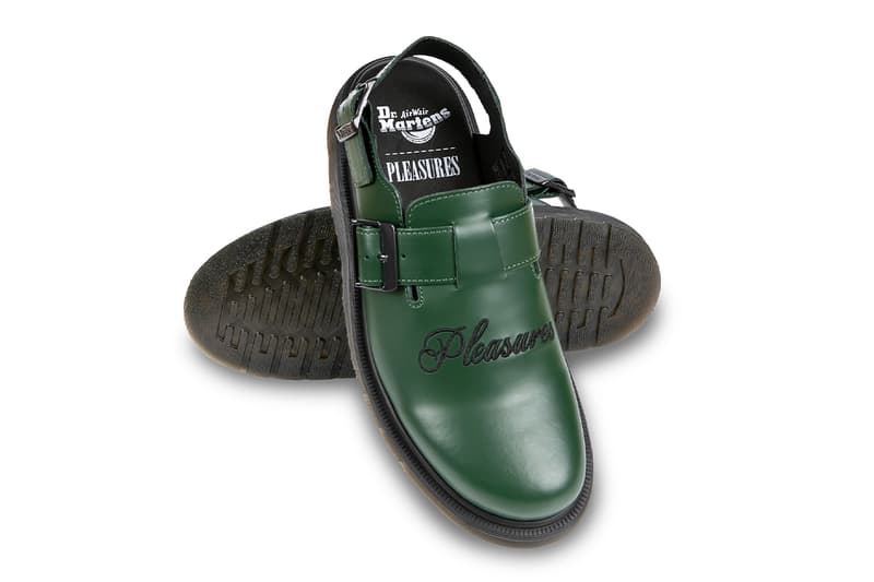 PLEASURES Drops Exclusive Dr. Martens Jorge Mule Collaboration footwear staple smooth green leather colorway