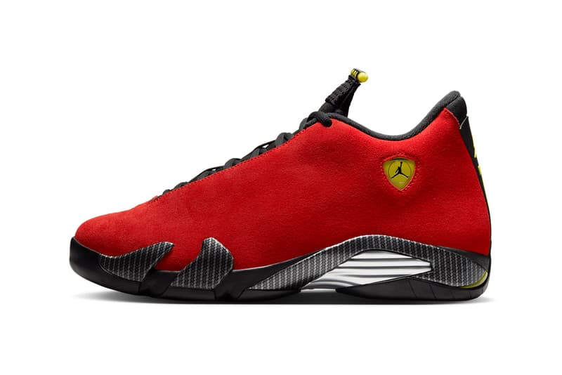 Air Jordan 14 "Ferrari" To Return Next Year IF5015-600 swoosh suede carbon fiber red yellow speed racecar italian craftsmanship retro basketball shoe sneaker jumpman jordan brand