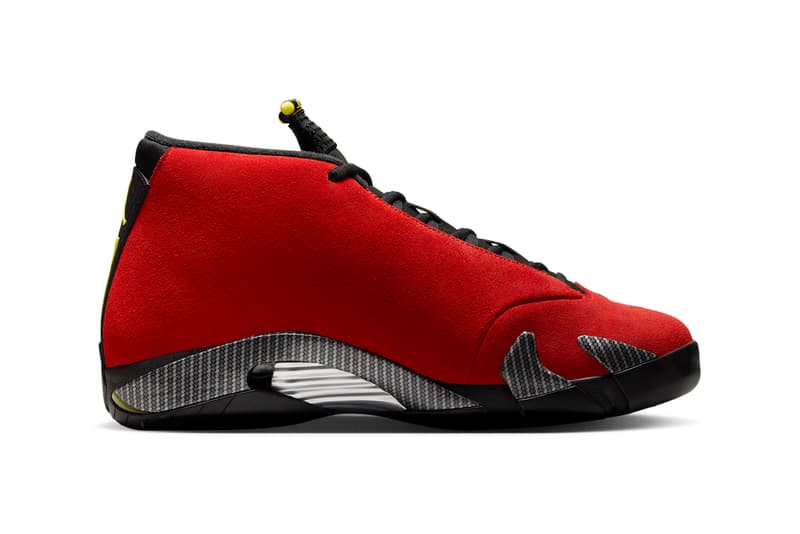 Air Jordan 14 "Ferrari" To Return Next Year IF5015-600 swoosh suede carbon fiber red yellow speed racecar italian craftsmanship retro basketball shoe sneaker jumpman jordan brand
