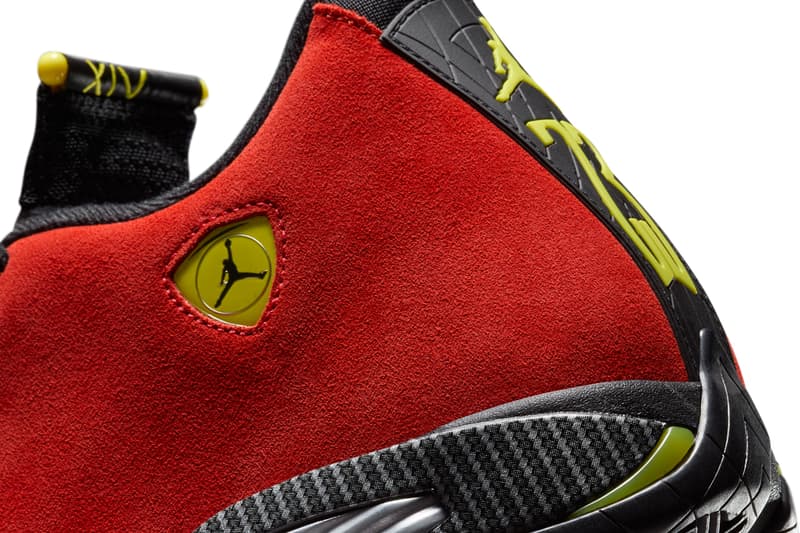 Air Jordan 14 "Ferrari" To Return Next Year IF5015-600 swoosh suede carbon fiber red yellow speed racecar italian craftsmanship retro basketball shoe sneaker jumpman jordan brand