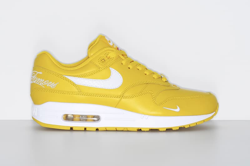 Supreme x Nike Air Max 1 Spring 2025 Collaboration release info black yellow purple leather world famous streetwear swoosh