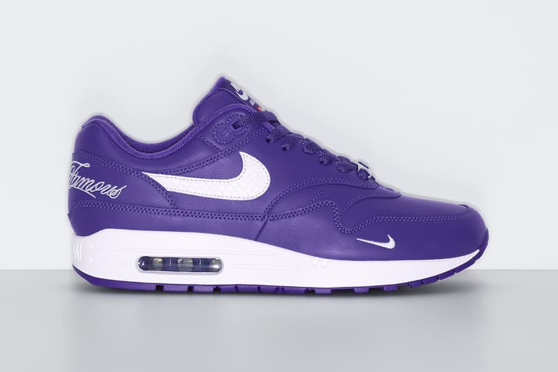 Supreme x Nike Air Max 1 Spring 2025 Collaboration release info black yellow purple leather world famous streetwear swoosh