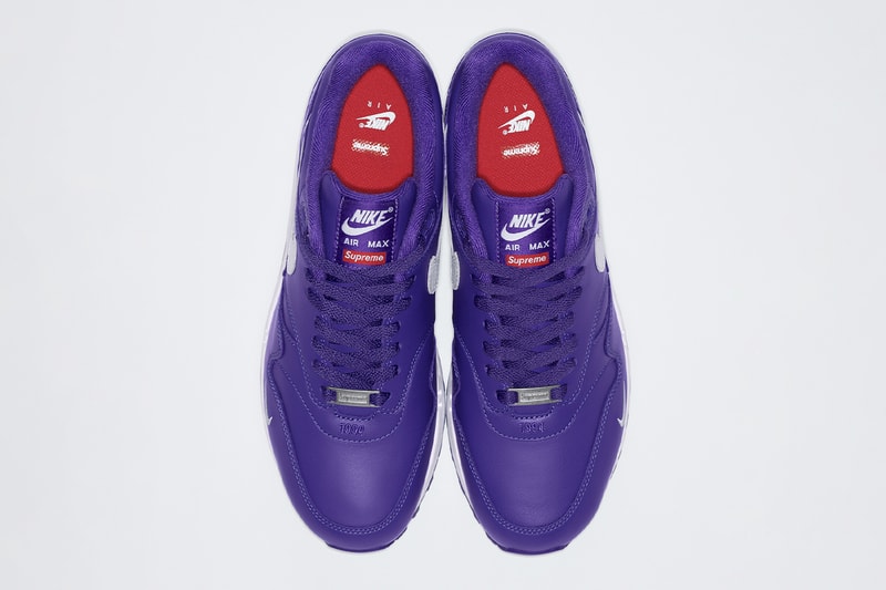 Supreme x Nike Air Max 1 Spring 2025 Collaboration release info black yellow purple leather world famous streetwear swoosh