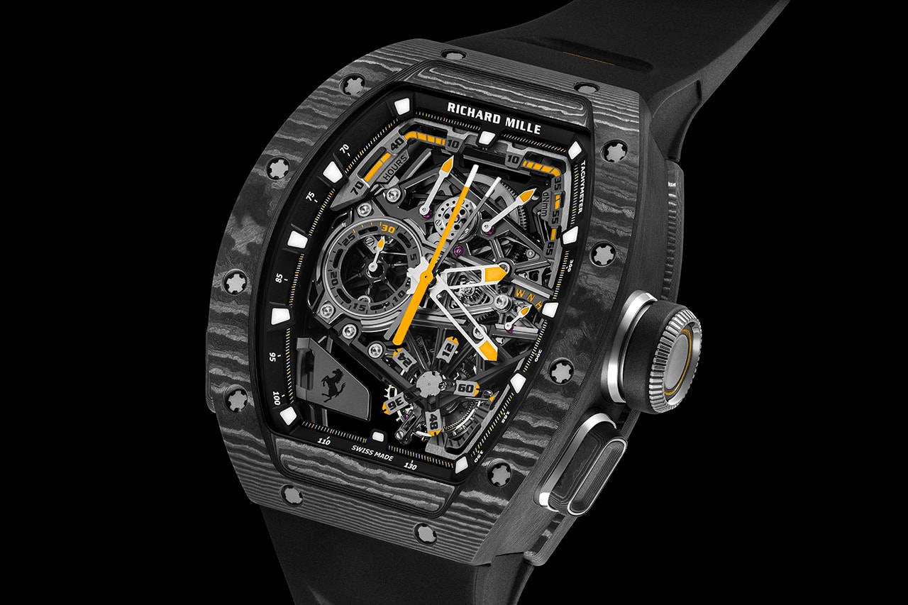 Richard Mille RM 43-01 Tourbillon Split-Seconds Chronograph Ferrari Info microblasted titanium Carbon TPT® Lewis Hamilton Charles Leclerc