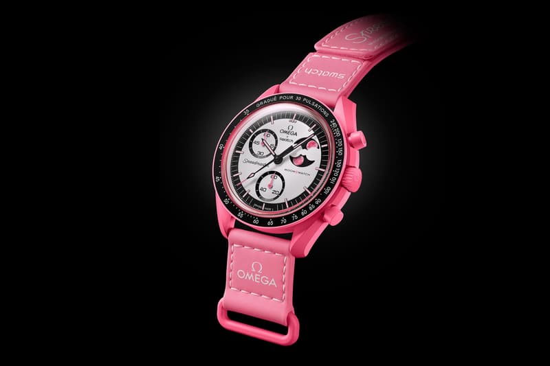 OMEGA x Swatch Mission to the Pink Moonphase MoonSwatch Release Info April Pink Moon pulsometer heart motif bright pink bioceramic limited edition
